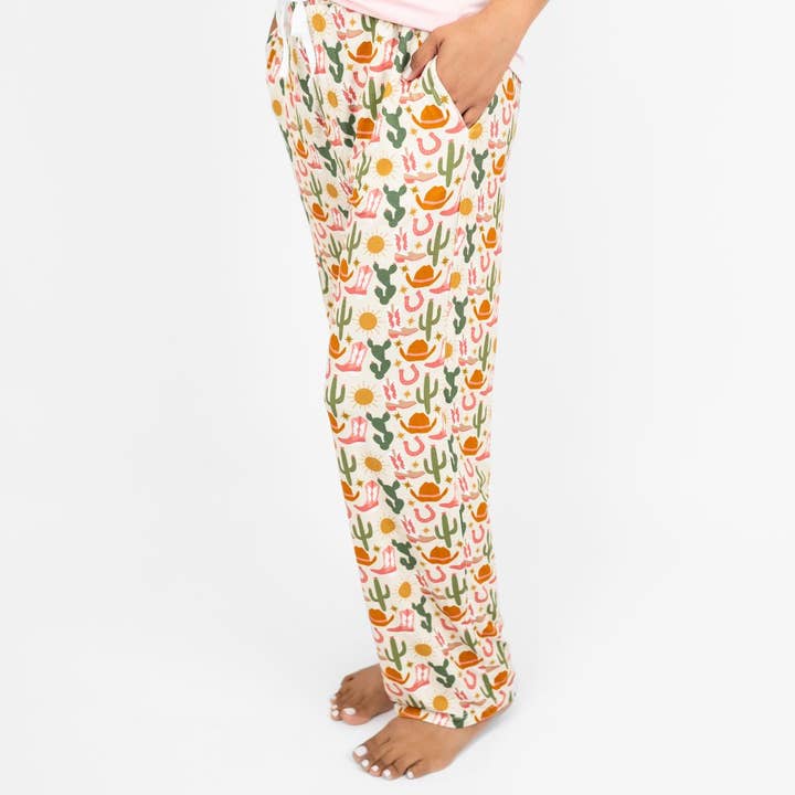 Pink Multi Hey Y'all Western Bamboo Relaxed Lounge Pajama Pants for wholesale on Faire5