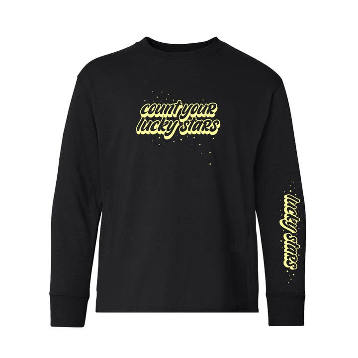 Kids Lucky Stars Long Sleeve Tee-Black-Girls, Boys for wholesale by Port 213