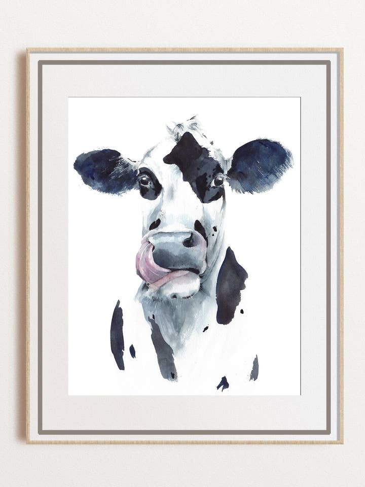 Cow Watercolor Print Farm Animal Painting Rustic Decor for wholesale by Yuliasheart