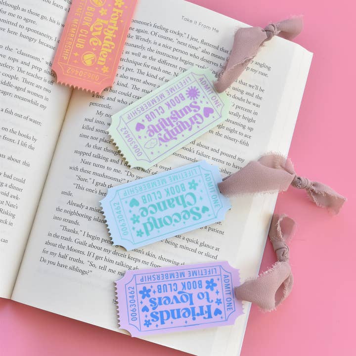 Romance Book Trope Ribbon Bookmarks Bookish Ticket Style for wholesale by Etchedoccasions