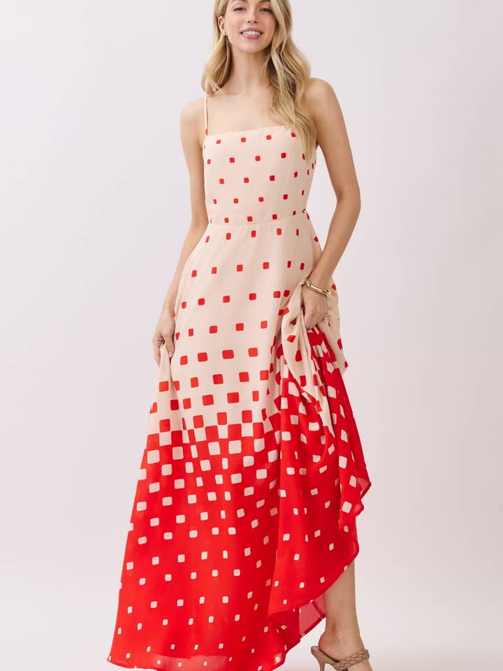 Square Ombre Print Sleeveless Maxi Dress HD2758-RED for wholesale by B I G H I T Fashion