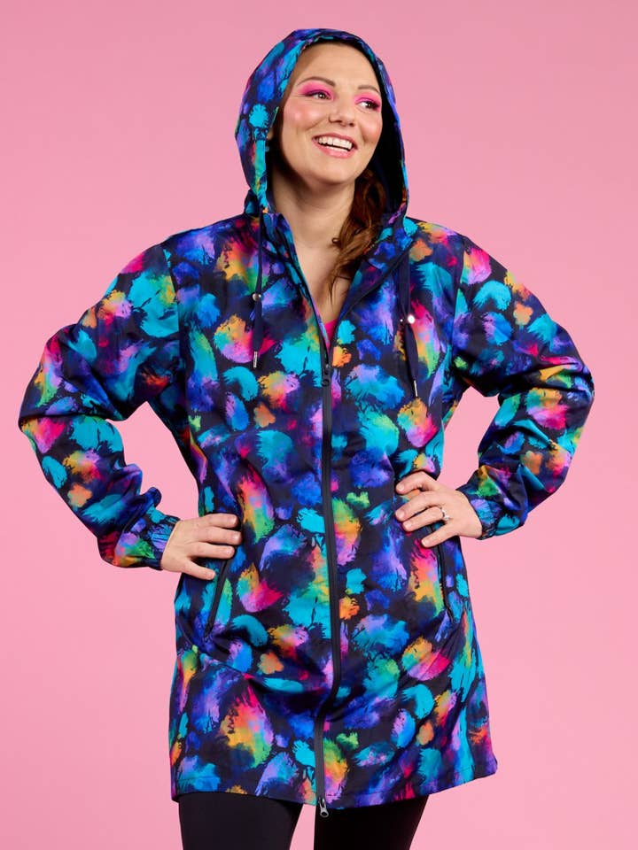 Mama Movement - Wholesale Raincoat – Women's - Rainbow Splatter Longline Raincoat