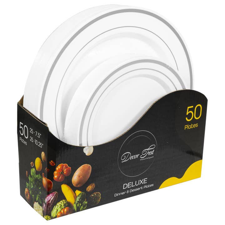 Deluxe Disposable Plates - Set of 50 - Silver for wholesale by Portofino International Trading, USA