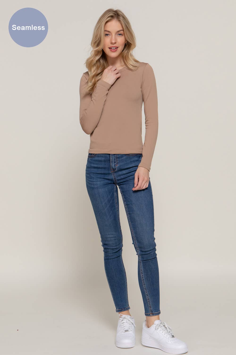 Active Basic | Active USA – Top de malha - Mulher por atacado – Top de manga comprida com gola redonda interior sem costura3