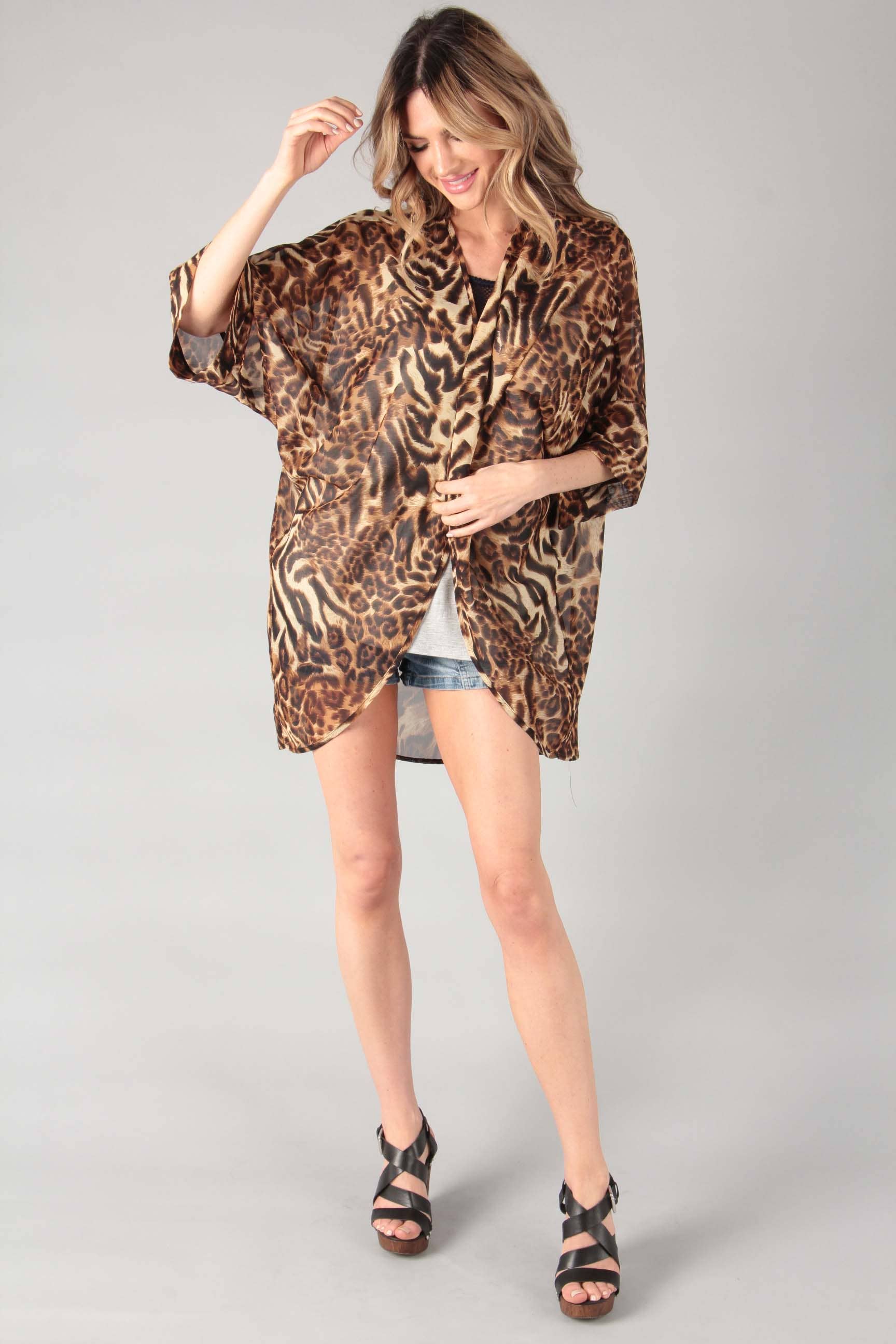 AS IS Chiffon animal print kimono (P14942) for wholesale on Faire4