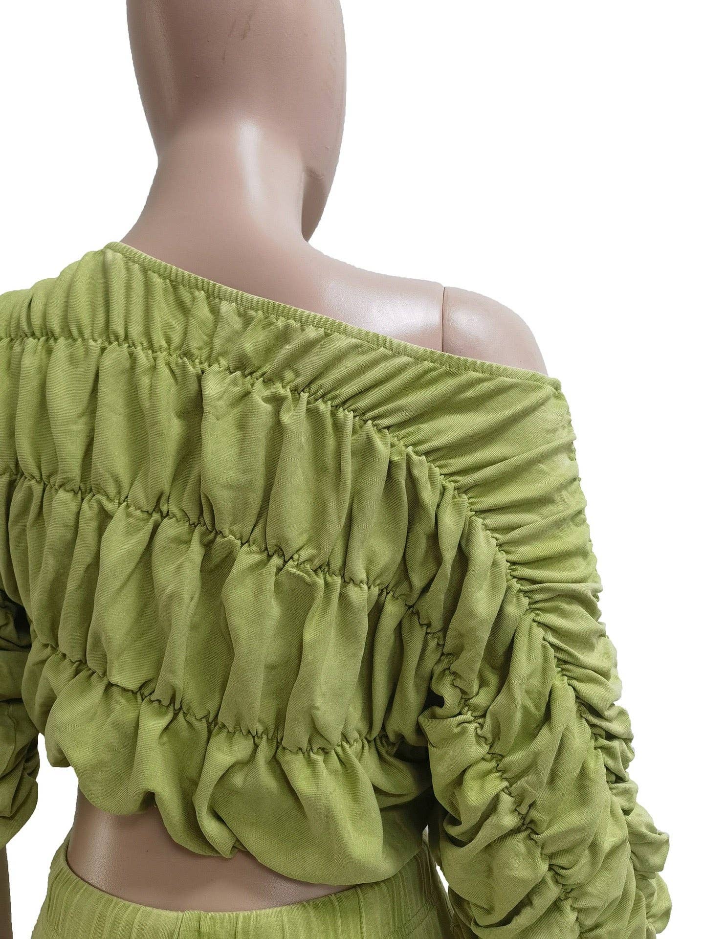 MB Fashion Wholesale - Wholesale Top & Pant Set (NOT Loungewear) - Women's - MB FASHION Ruched Off-Shoulder Top & High-Waist Flared Pants Set 953225