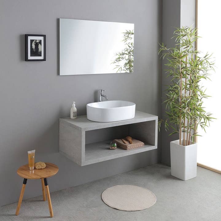 Hangende Badkamermeubel 100cm In Cement Met Ronde Wastafel Kos voor wholesale door Kodicebagno Srl