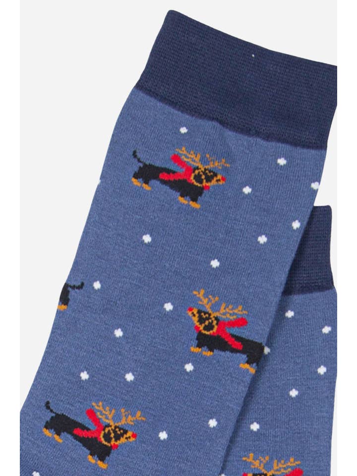 Sock Talk - Venta al por mayor Calcetines - Hombre - Calcetines azules para hombre con estampado de salchichón en cuernos y estampado de bambú