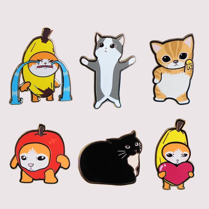 Silly Cats Enamel Pins for wholesale by Strawberry Milk Shop