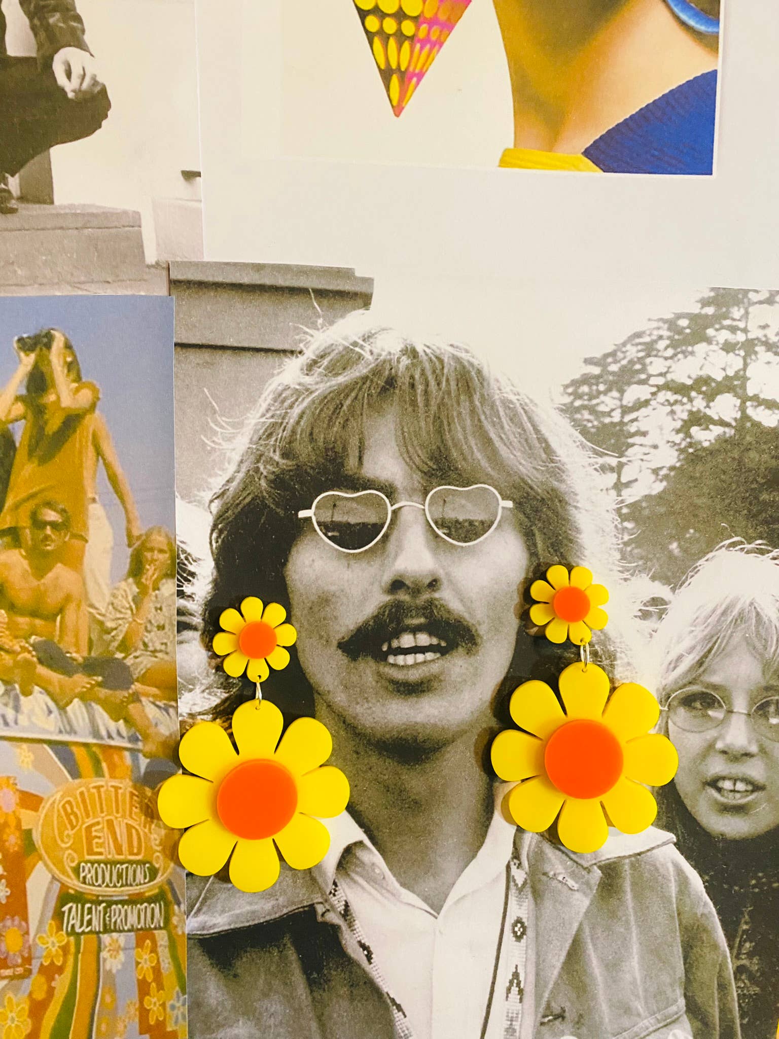 friedflowers - Wholesale Dangle Earrings - Mellow Yellow Groovy retro inspired Flower Power Earrings