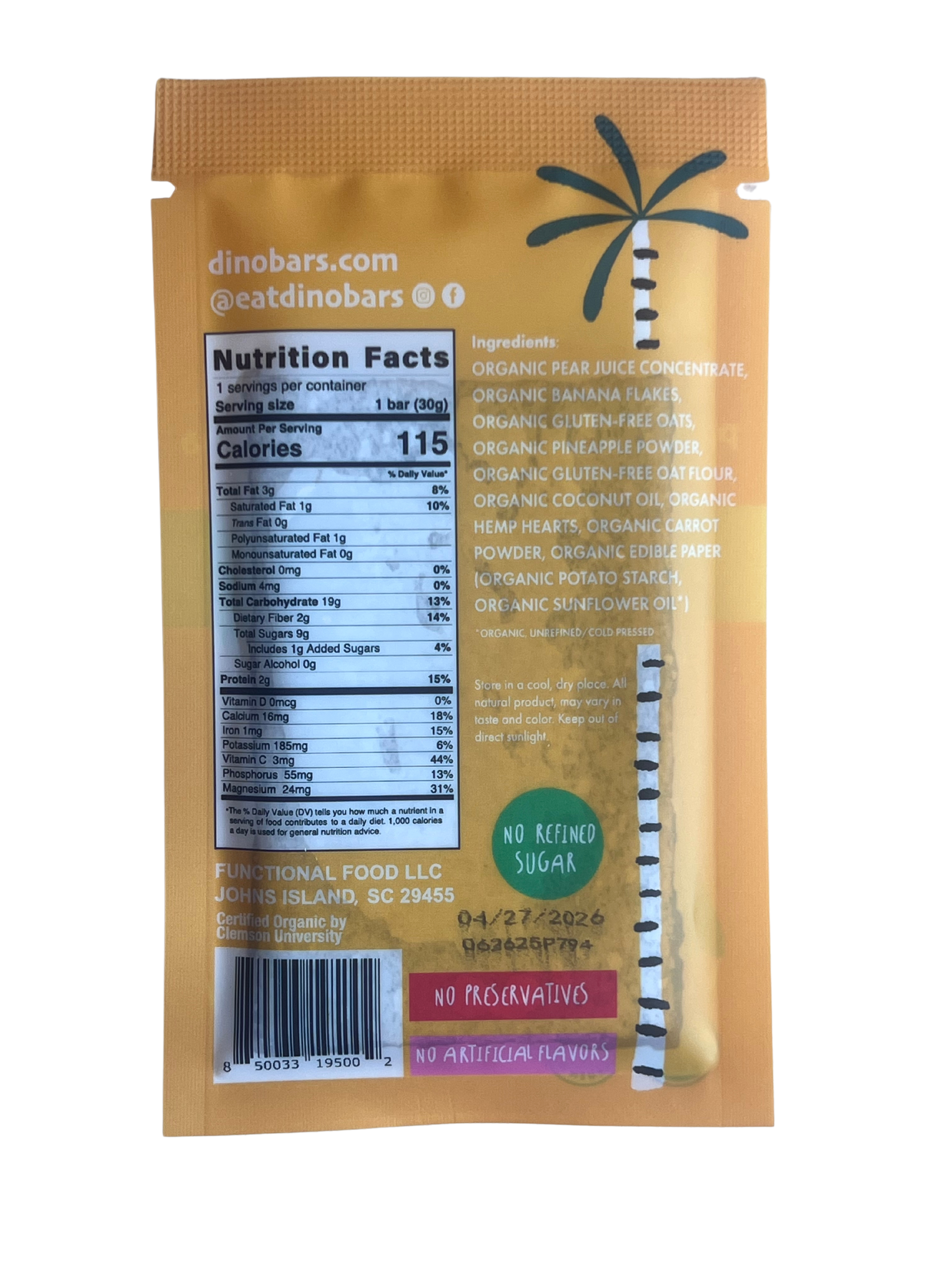 DINO BARS - Wholesale Snack Bar - DINO BARS Pineapple Carrot Bar | Retail Pack | 10 Unit7