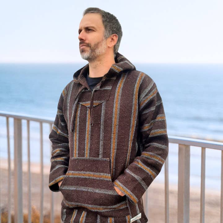 West Path - Wholesale Hoodie - Unisex - Baja Hoodie Mexican Poncho - Soft Hooded Sweater - Brown