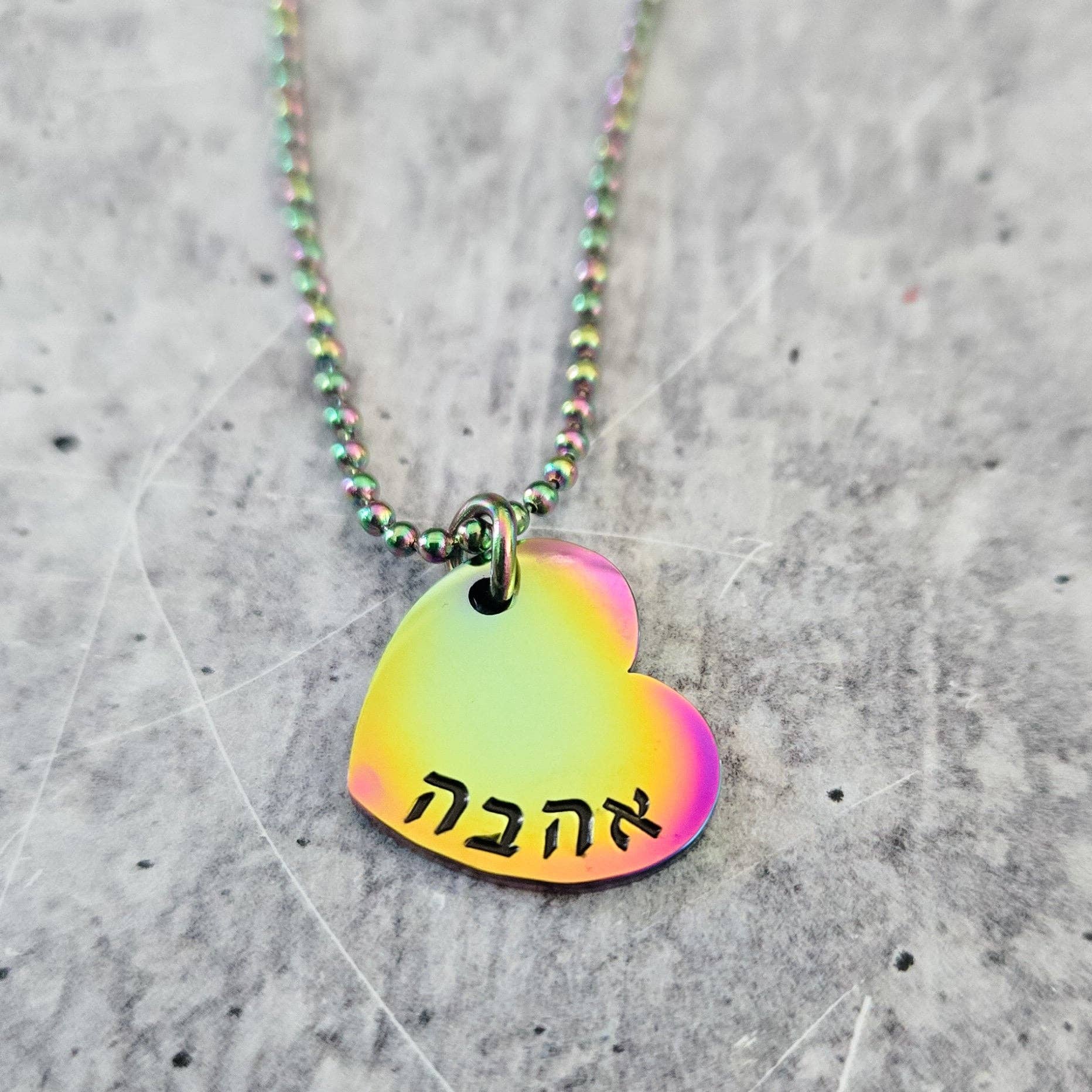 Salt Sparkle Shalom - Wholesale Pendant/Charm Necklace - Ahava Heart Rainbow Necklace0