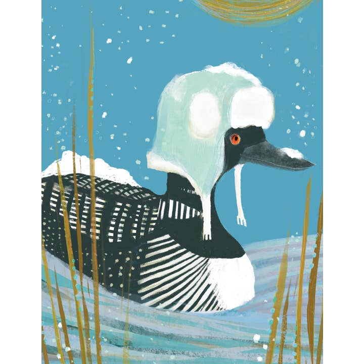 Ginger G. Art - Wholesale Everyday Greeting Card - Snow-Capped Common Loon Winter Bird Holiday A2 Card2