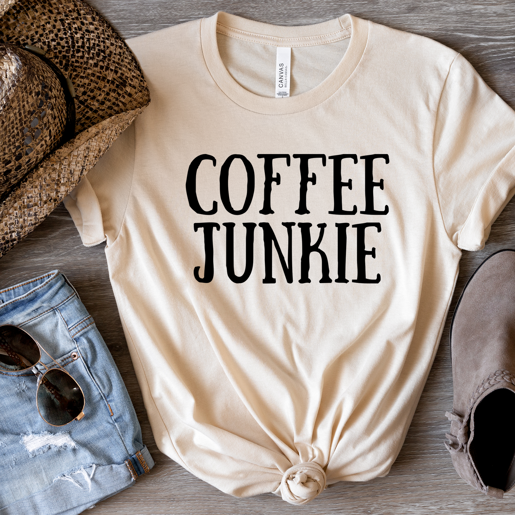 Daily Prints – wholesale Screen printed t-shirt – Women′s – Coffee Junkie Tee0