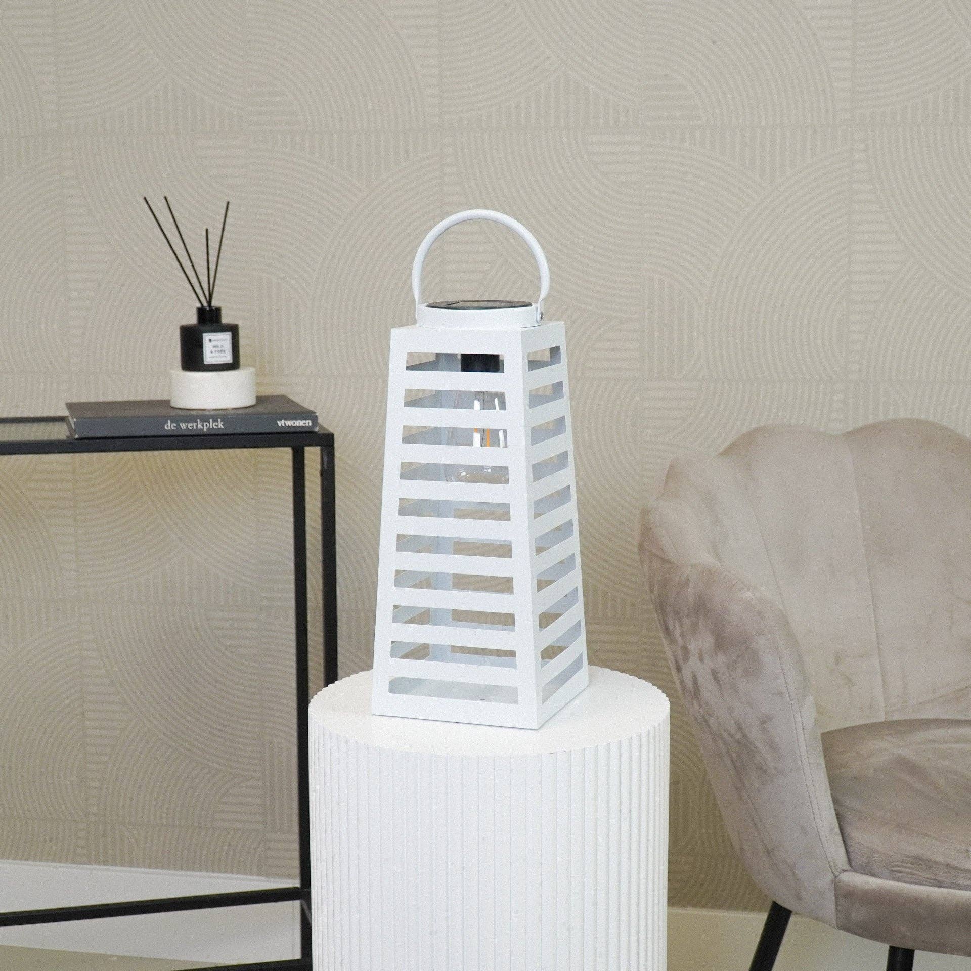 Housevitamin bv - Wholesale Lantern - Lamp- Lantern  - Solar - Metal - White - 14x32,5cm4