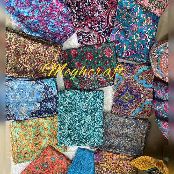 Meghcraft - Wholesale Head Scarf - Women's - Assorted Floral Silk Scarf-Scarves-Bandana-Head Wrap (1mX1m)