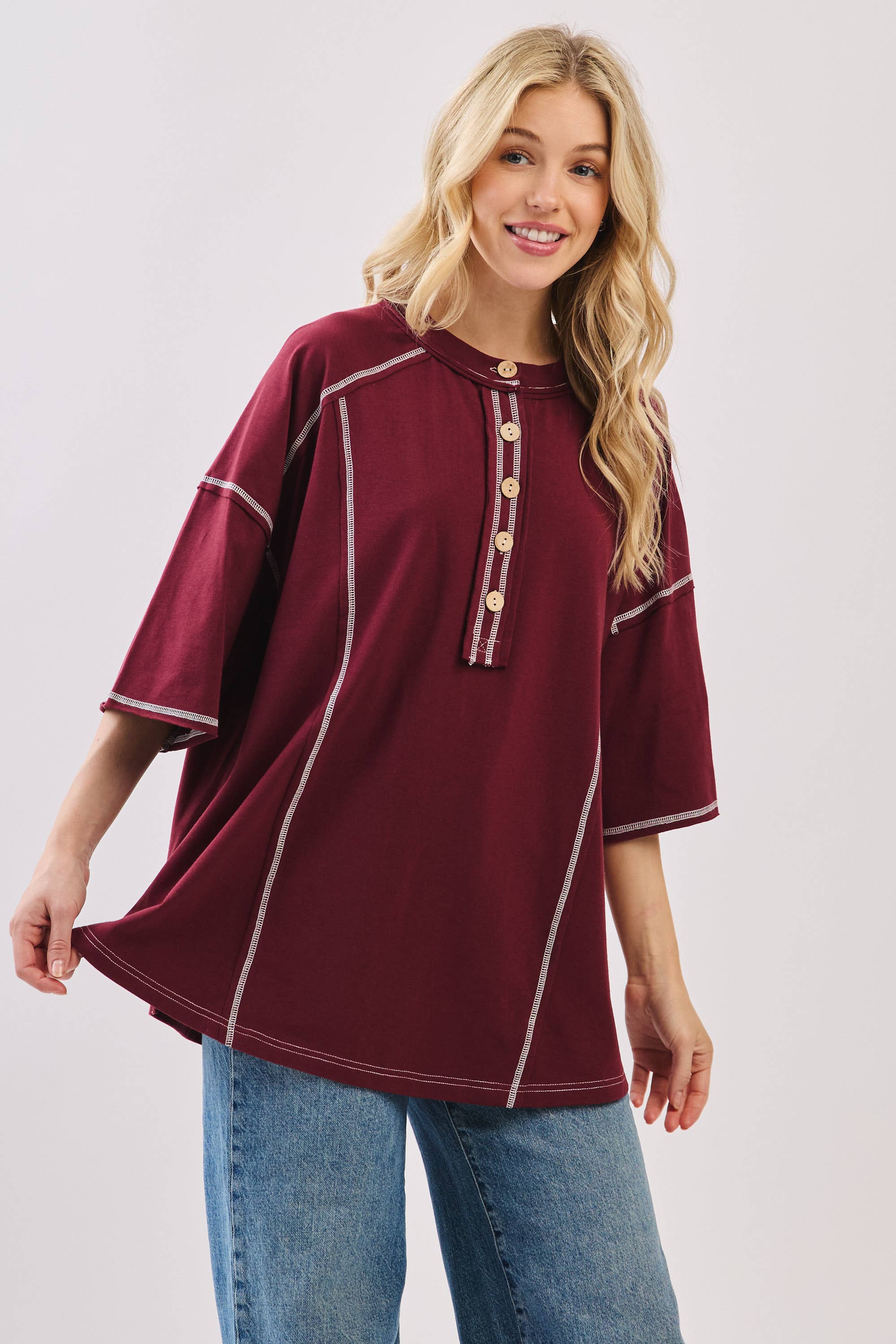 Sewn and Seen – Túnica - Mulher por atacado – Henley Relaxado com Botões16