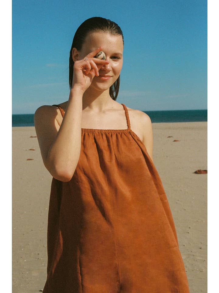 Cottyfish - Vente Robe – femme - Combinaison short en lin terracotta5