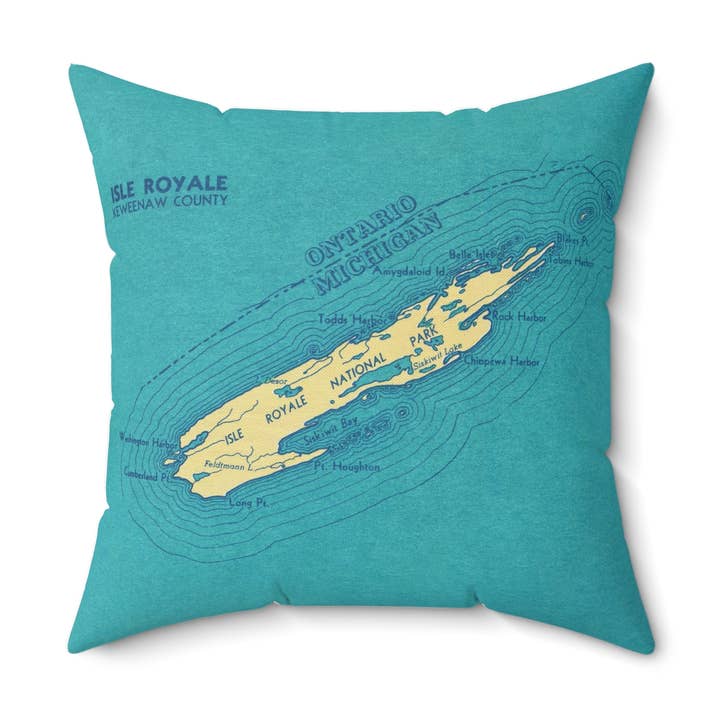 Daisy Mae Designs - Wholesale Throw/Decorative Pillow - Isle Royale National Park Michigan Map Pillow