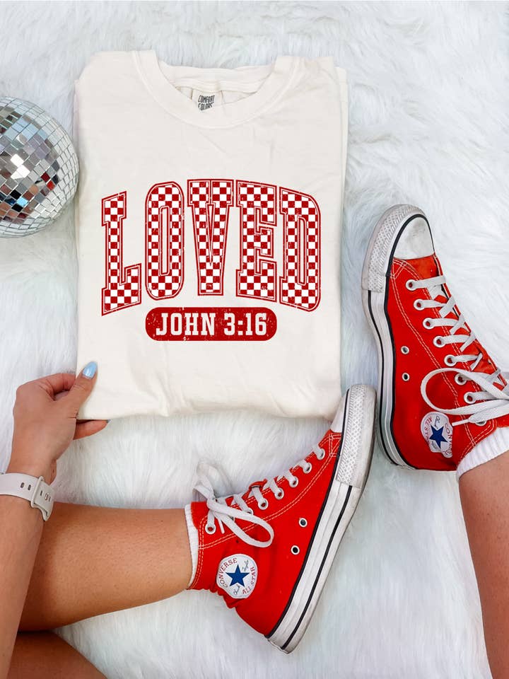 Valentines comfort colors tee shirts LOVED John 3:16 for wholesale by Broke Babes Wholesale