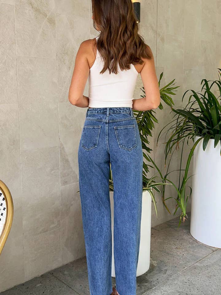 BLUE Crossbody retro beaded straight-leg denim trousers for wholesale on Faire4