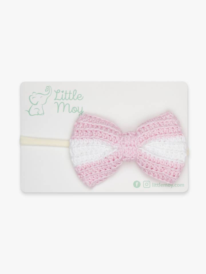 Diadema con lazo de crochet/rayas rosas para venta al por mayor de Moylings