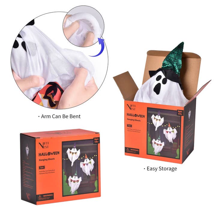 Fun Little Toys - Wholesale Outdoor Ornament/Decor - Halloween Ghost Decorations with Witch Hat Outdoor