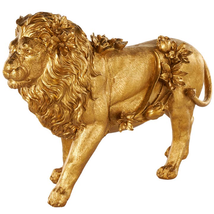 A-16014: GOLD RESIN LION WALKING DECORATIVE SCULPTURE WITH F for wholesale by Import Corner