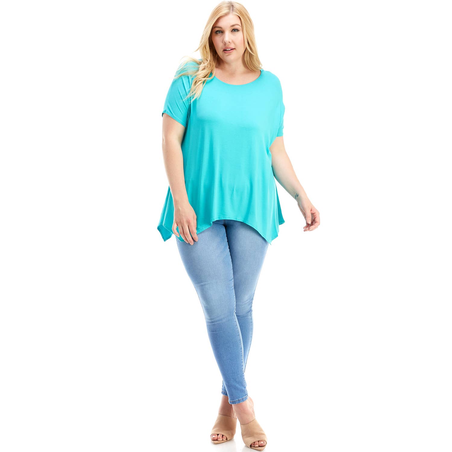Azules Clothing - Wholesale Tunic - Women's - ATP-2307RSX Plus Size Asymmetric Short Sleeve Tunic77