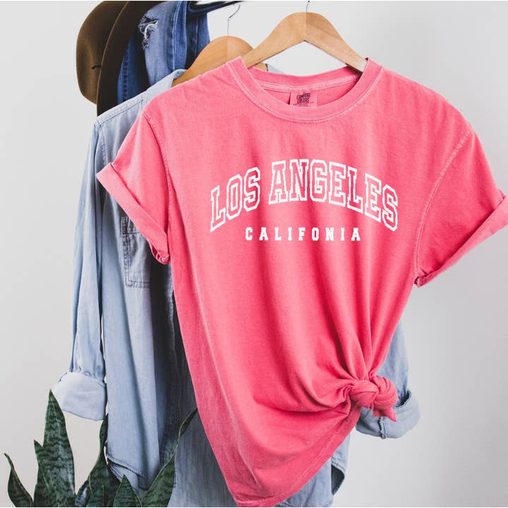 Shamaim - Wholesale Screen Printed T-Shirt - Women's - LOSANGELES CALIFORNIA Garment Dyed Graphic T-Shirt