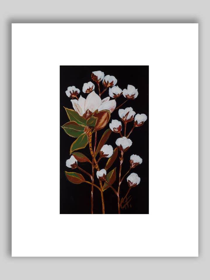 Magnolia en katoen - gematteerde print voor wholesale door Illuminate Artisan