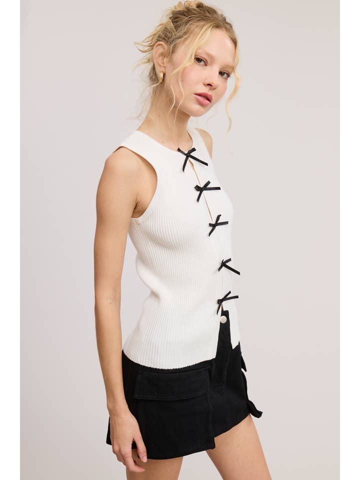 Mimosa - Wholesale Tank Top - Women's - Vintage Bow Ribbon Detail Knit Sweater Tank Top20