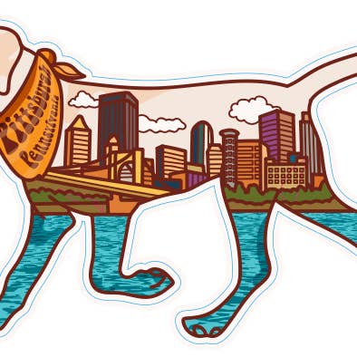 Pittsburgh Skyline in Labrador Sticker for wholesale by Toni Unleashed