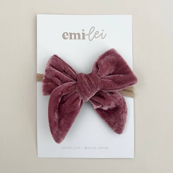 Velvet Fable Bow 2.0 Headband - Plum Rose for wholesale by Emi Lei