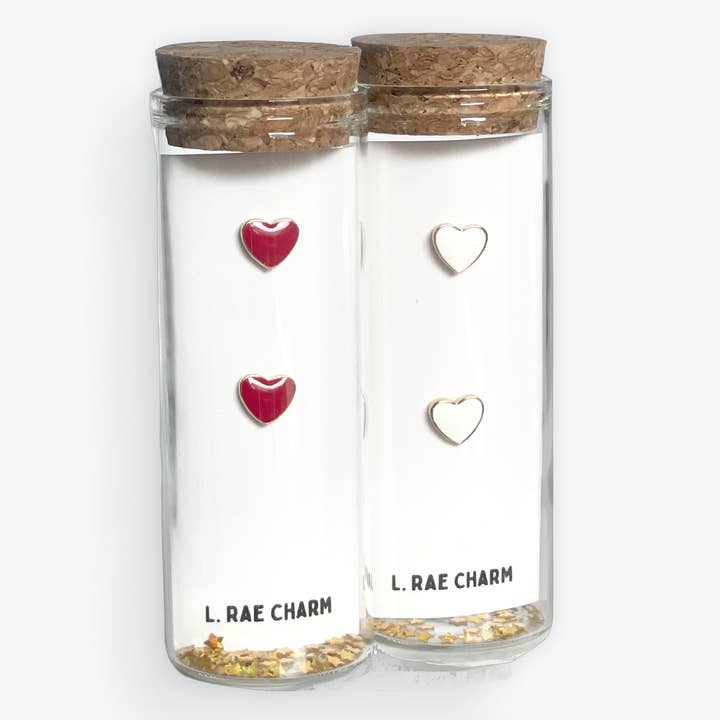L Rae Charm - Wholesale Stud/Post Earrings - Red Enamel Heart Stud Earring. HypoallergenicÂ