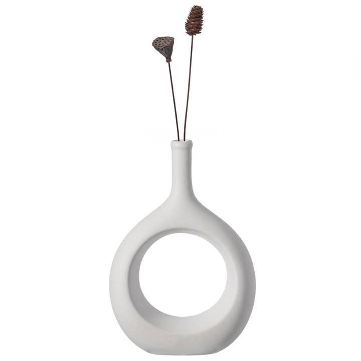 White Ceramic Unique Shaped Flower Table Vase Centerpiece for wholesale by Quickway Imports