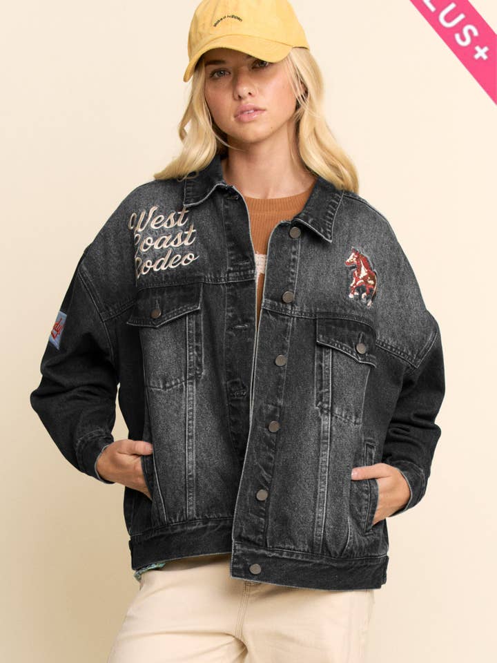 PLUS EMBROIDERED WESTERN DENIM TRUCKER JACKET for wholesale by Davi & Dani