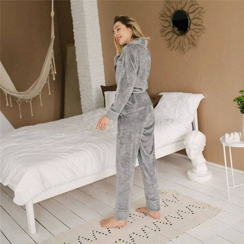 FurDecoration - Wholesale Pyjamaset - Dames - Dik fluwelen pyjama set met lange broek7