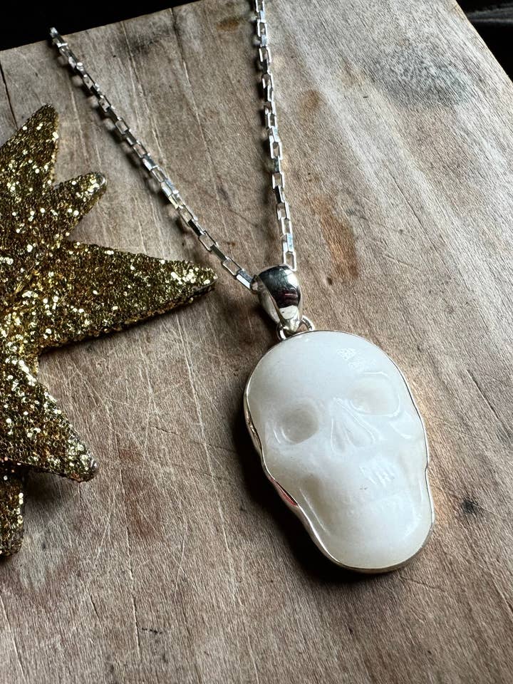 White Quartz Crystal Skull Pendant for wholesale by Ivory Jacks