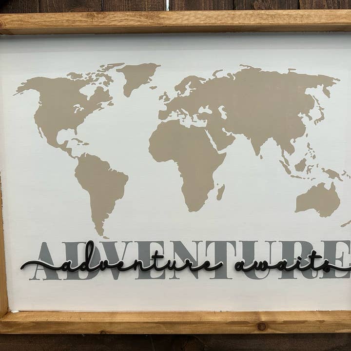 Aventura Aguarda Mapa-Múndi com Design de Assinatura em Letreiro 3D P03774 por atacado de Paisley Grace Makery