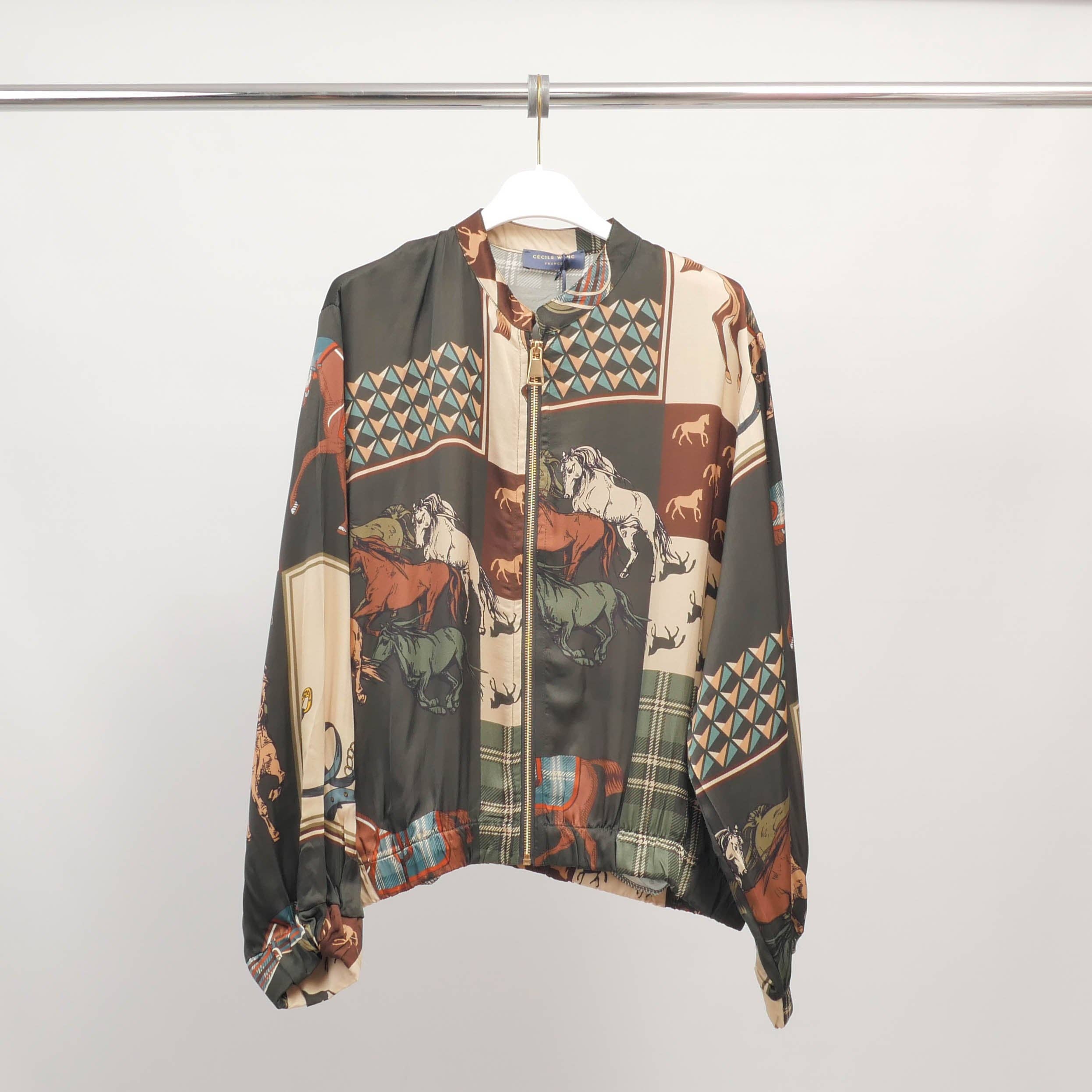 Cecile Wang - Wholesale Jacket - Women's - Equestrian print zip-up jacket in viscose and silk – KD8772VS-306