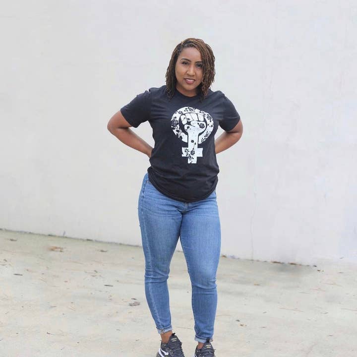Floral Feminist Fist Adult Unisex Tee for wholesale by Naked Mangoes