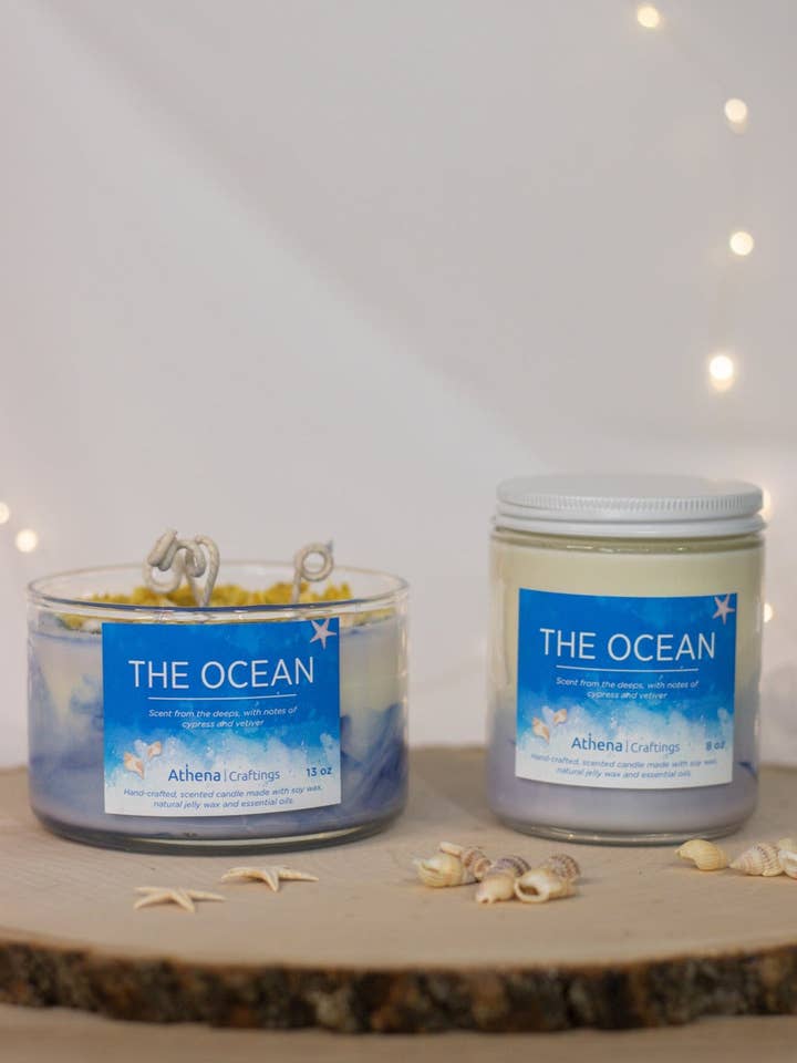 Bougie en pot de cire de soja à l'océan avec huiles essentielles pour la vente par Athena Craftings