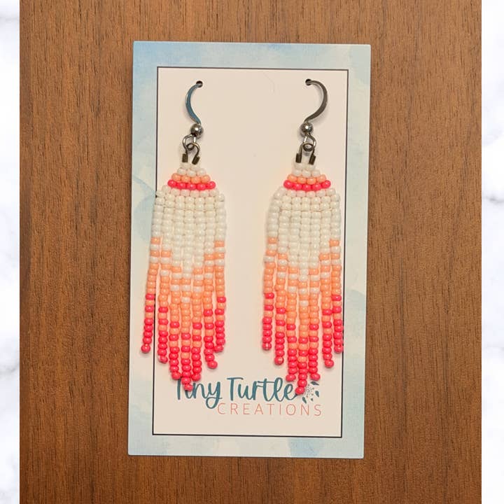 Pink Horizon Fringe Beaded Earrings for wholesale by Tiny Turtle Creations