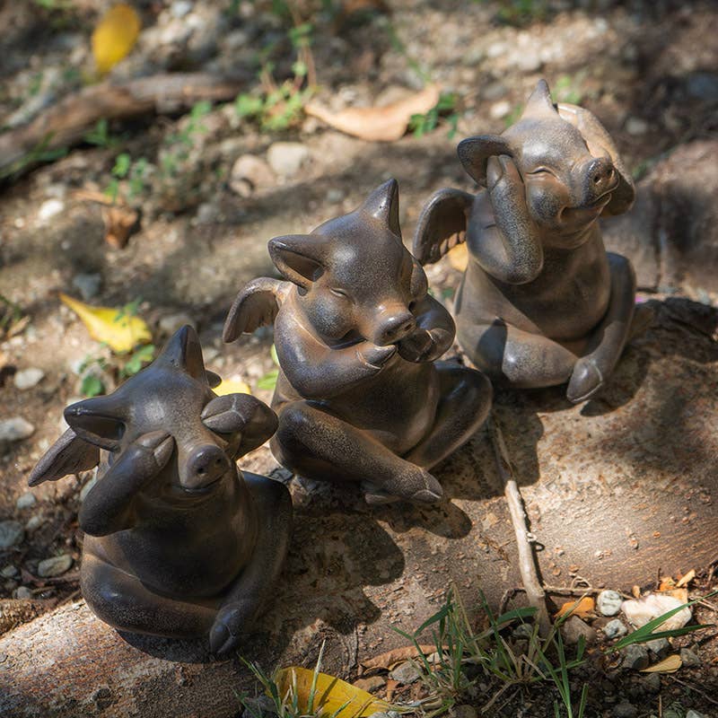 Pacific Trading - Wholesale Decorative Figurine - When Pigs Fly See, Speak, and Hear No Evil Set6