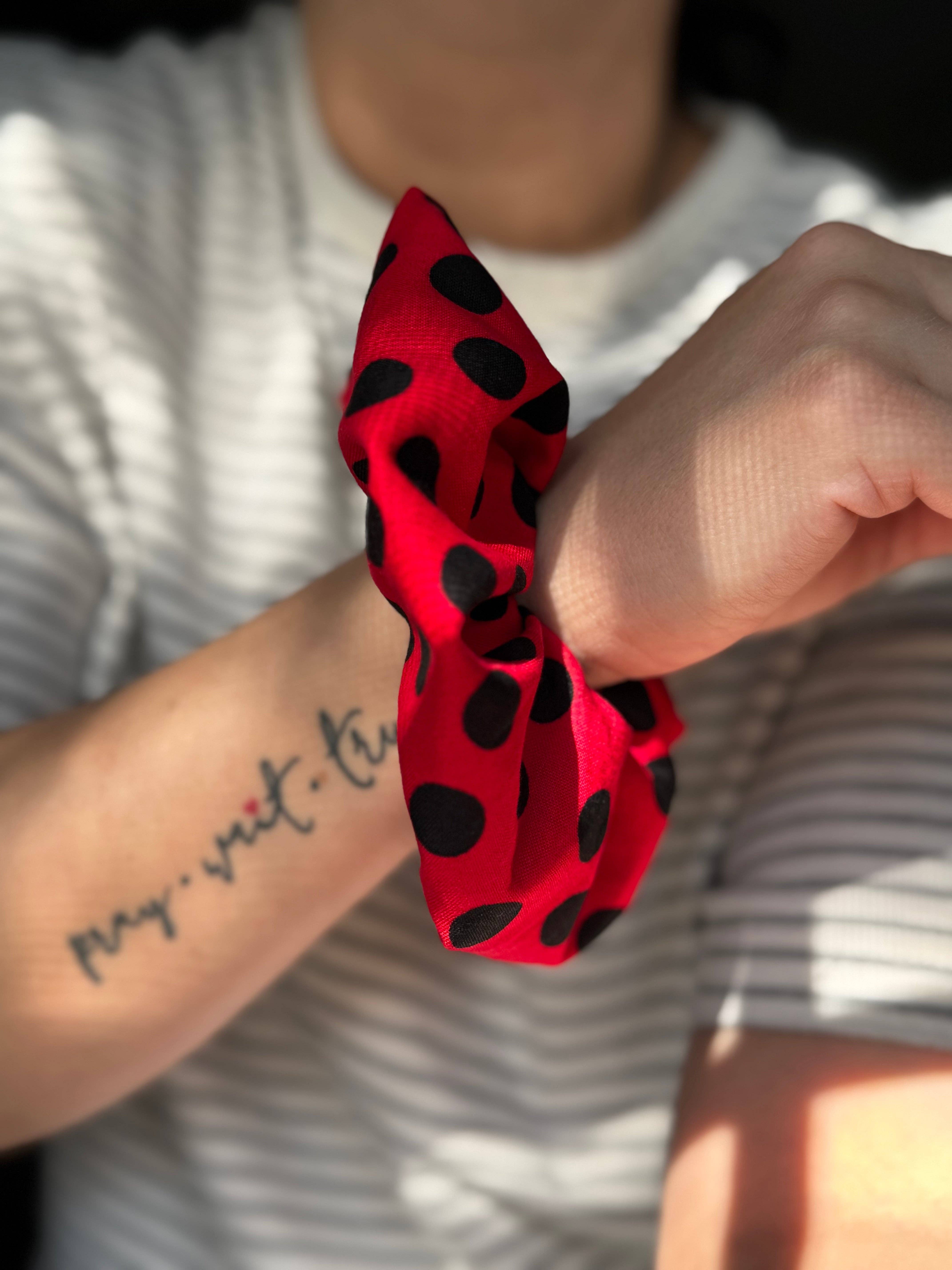 Made Brite Creations - Wholesale Scrunchie - Women's - Ladybug Hair Tie Black and Red Polka Dot Ponytail Scrunchie3