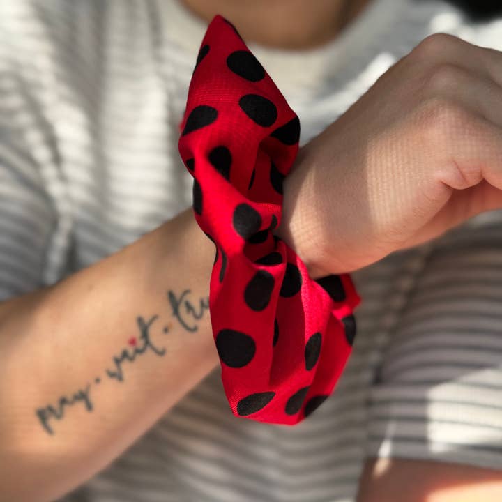 Made Brite Creations - Wholesale Scrunchie - Women's - Ladybug Hair Tie Black and Red Polka Dot Ponytail Scrunchie3