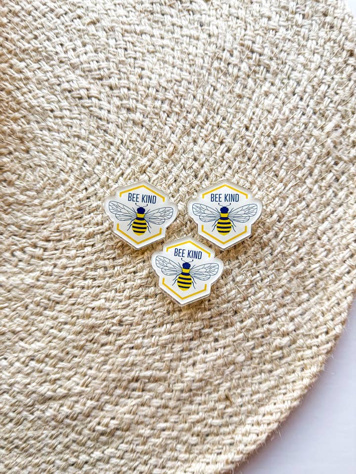 Bee Kind Acrylic Pin for wholesale by Nadia Design Co