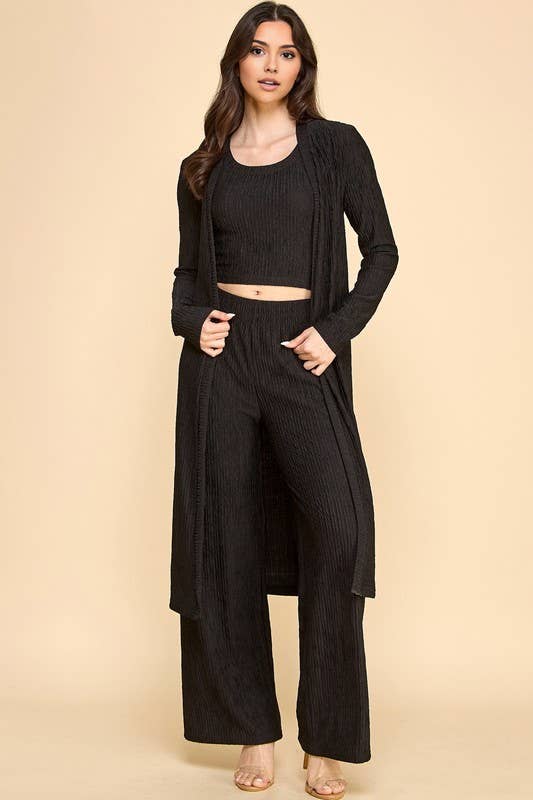 MIO WHOLESALE - Wholesale Top & Pant Set (NOT Loungewear) - Women's - HK3PCS-SET CRINKLE CARDIGAN 3-PIECE SET0